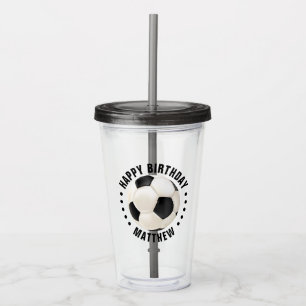 Soccer Ball Happy Birthday Name Acrylic Tumbler