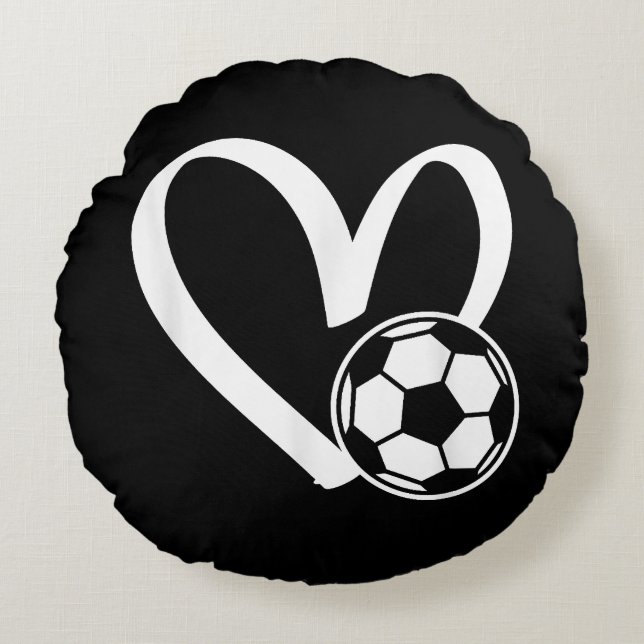 Soccer Ball Heart Round Cushion (Front)