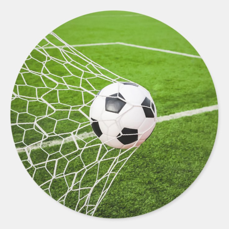 Soccer Ball Hitting Goal Net Classic Round Sticker Zazzle