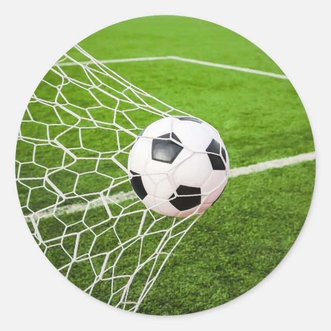 Soccer Ball Hitting Goal Net Classic Round Sticker (Front)