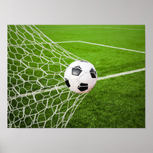 Soccer Ball Hitting Goal Net Poster