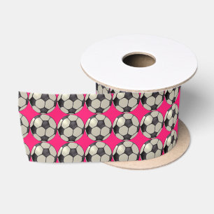 Soccer Ball / Hot Pink Satin Ribbon