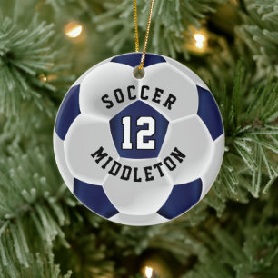 Soccer ⚽ Ball in a Dark Blue and White Ceramic Tree Decoration