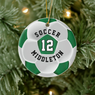 Soccer ⚽ Ball in a Dark Green and White Ceramic Tree Decoration
