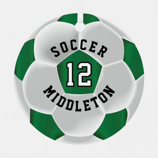 Soccer ⚽ Ball in a Dark Green and White Metal Tree Decoration (Front)