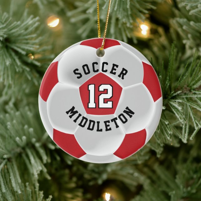 Soccer ⚽ Ball in a Dark Red and White Ceramic Tree Decoration (Tree)
