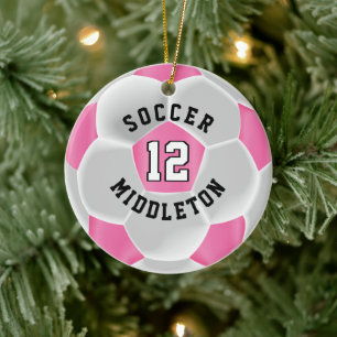 Soccer ⚽ Ball in a Pink and White Ceramic Tree Decoration