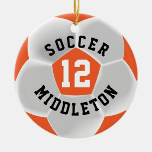 Soccer Ball in an Orange and White Ceramic Tree Decoration