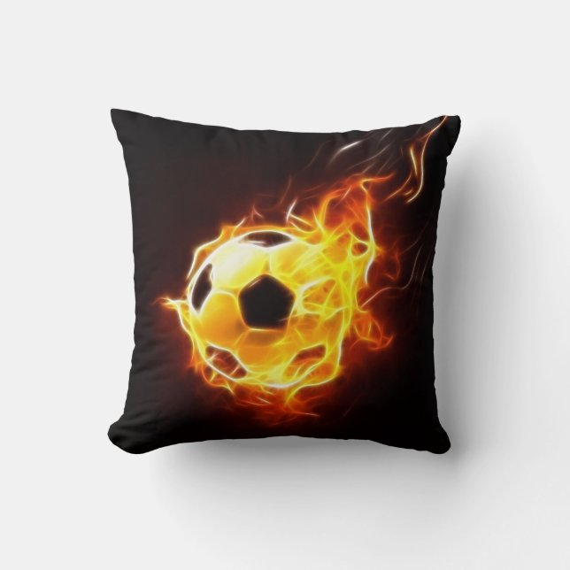 Soccer Ball In Flames Cushion (Front)
