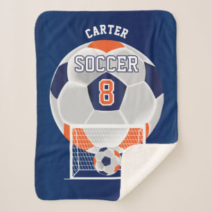 Soccer Ball in Orange, White and Blue Sherpa Blank Blanket
