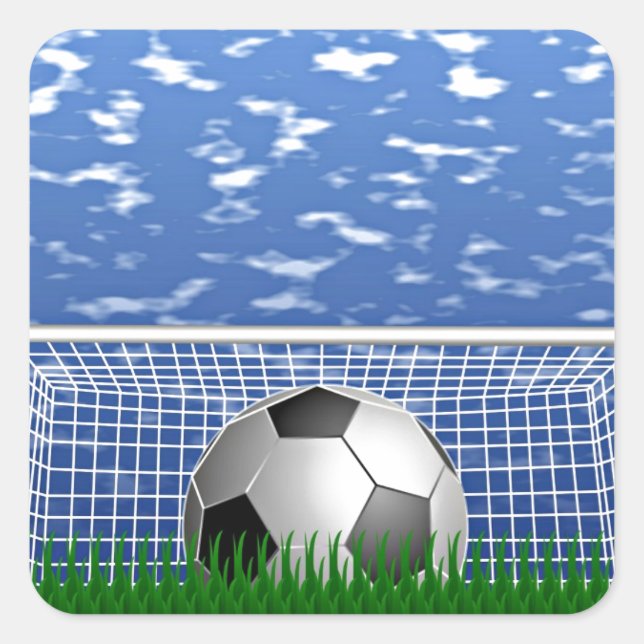 Soccer ball in the net square sticker (Front)
