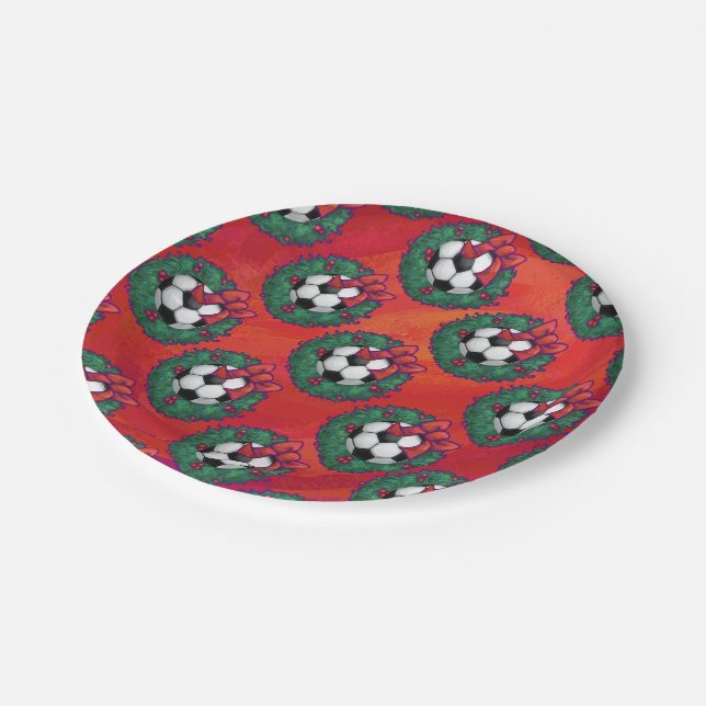 Soccer Ball in Wreath Pattern on Red Paper Plate (Angled)