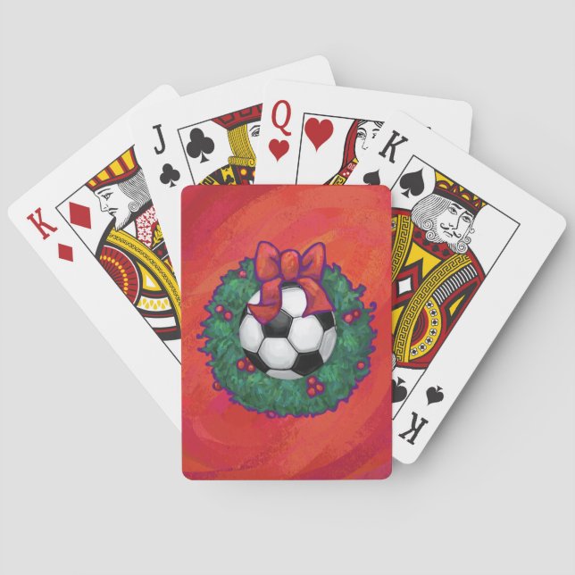 Soccer Ball in Wreath Pattern on Red Playing Cards (Back)