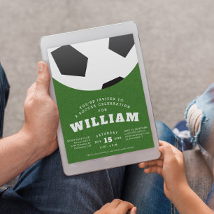 Soccer ball kids birthday party invitation