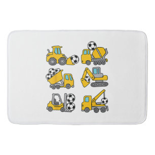 Soccer Ball Kids Football Construction Trucks Bath Mat