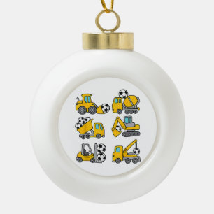 Soccer Ball Kids Football Construction Trucks Ceramic Ball Christmas Ornament