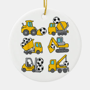 Soccer Ball Kids Football Construction Trucks Ceramic Tree Decoration