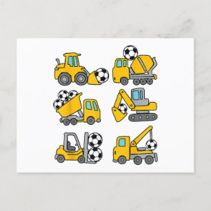 Soccer Ball Kids Football Construction Trucks Holiday Postcard