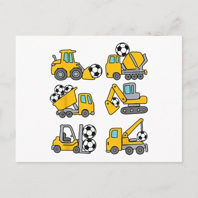Soccer Ball Kids Football Construction Trucks Holiday Postcard (Front)