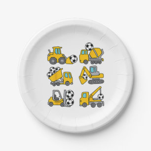 Soccer Ball Kids Football Construction Trucks Paper Plate