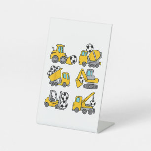 Soccer Ball Kids Football Construction Trucks Pedestal Sign