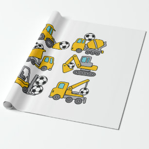 Soccer Ball Kids Football Construction Trucks Wrapping Paper