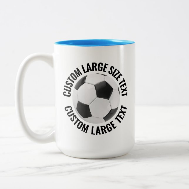 Soccer Ball & Large Text LIGHT BLUE 15oz Custom Two-Tone Coffee Mug (Left)