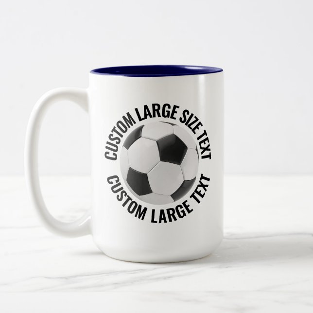 Soccer Ball & Large Text NAVY BLUE 15oz Custom Two-Tone Coffee Mug (Left)