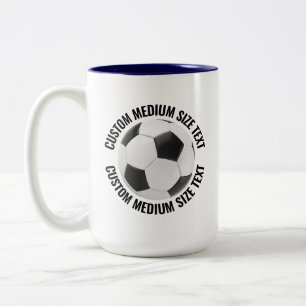 Soccer Ball & Medium Text NAVY BLUE 15oz Custom Two-Tone Coffee Mug