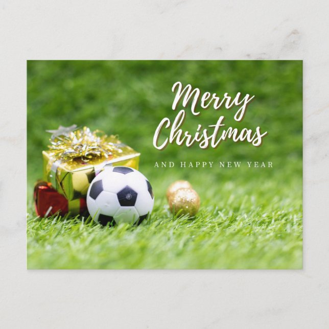 Soccer ball Merry Christmas Happy New Year Gift Ca Postcard (Front)