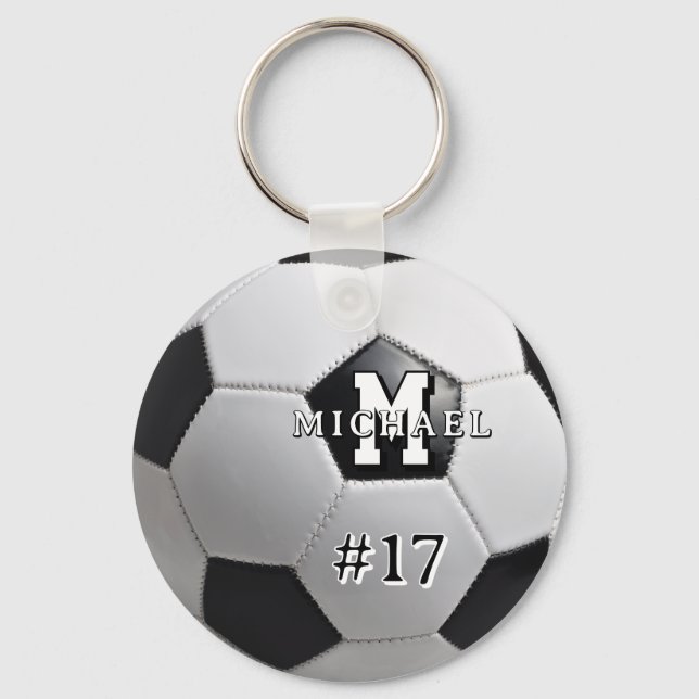 Soccer Ball Monogram Football Sports Photo Key Ring (Front)