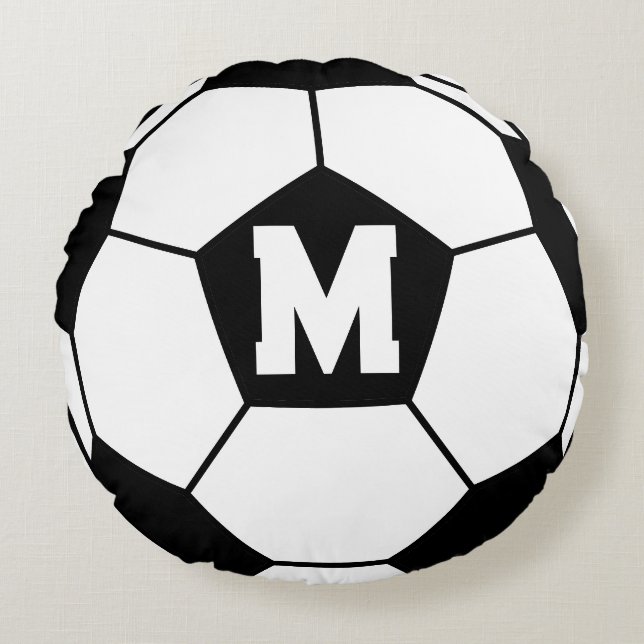 Soccer Ball Monogram Round Cushion (Front)