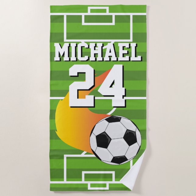 Soccer Ball Name Jersey Number Sports Beach Towel (Front)