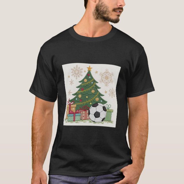 Soccer ball next to the Christmas tree T-Shirt (Front)