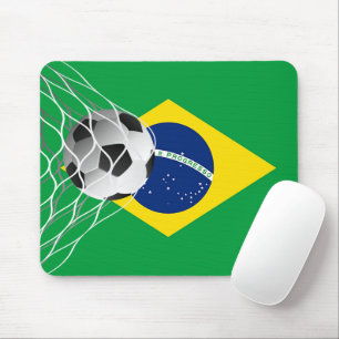 Soccer Ball On Brazilian Flag Mouse Mat