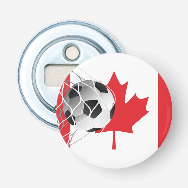 Soccer Ball On Canadian Flag Bottle Opener (Front)