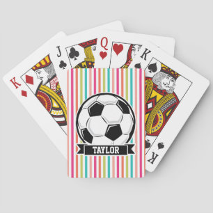 Soccer Ball on Colourful Stripes Playing Cards