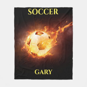 Soccer ball on fire blanket with personalised name