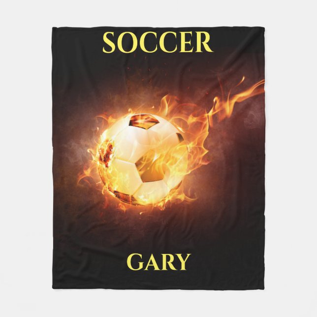 Soccer ball on fire blanket with personalised name (Front)