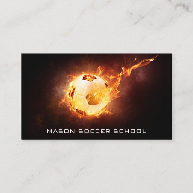 Soccer Ball on Fire - Football Coach Business Card (Front)