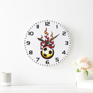 Soccer Ball On Fire Large Clock