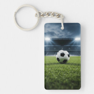 Soccer Ball on Grass Field Under Stadium Lights – Key Ring