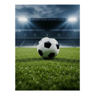 Soccer Ball on Grass Field Under Stadium Lights –  Poster