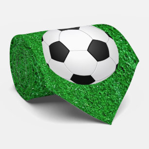 Soccer Ball  on Grass Print Necktie