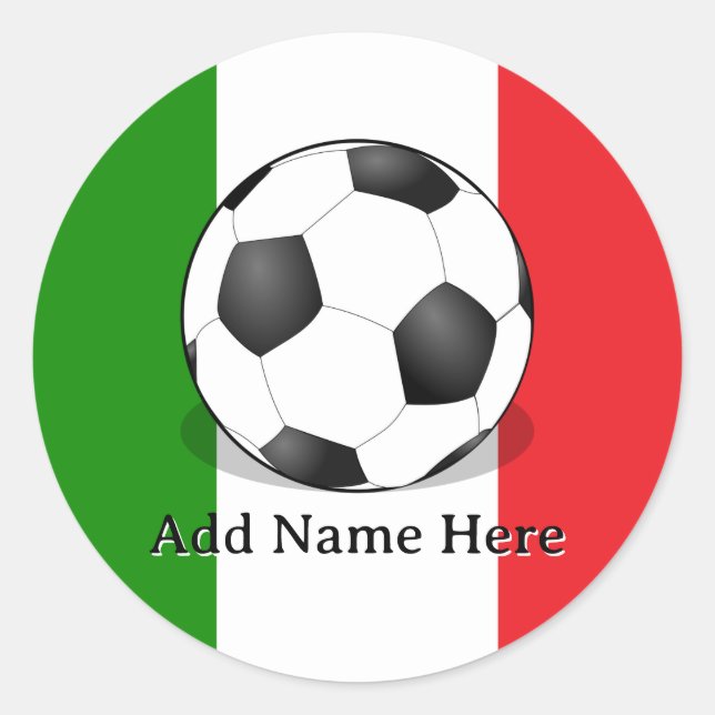 Soccer Ball on Green White and Red Background Classic Round Sticker (Front)