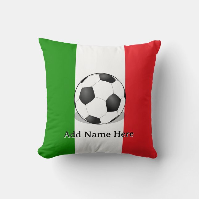 Soccer Ball on Green White and Red Background Cushion (Front)