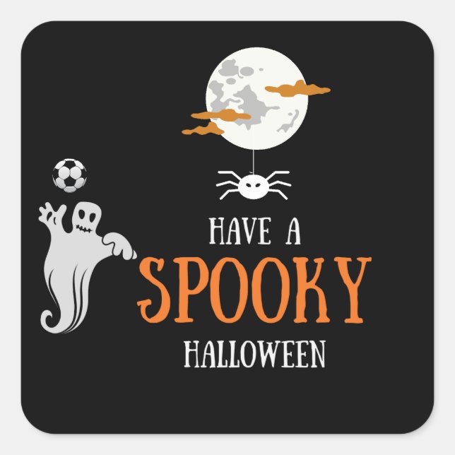 Soccer ball on halloween ghost spider trick treat  square sticker (Front)