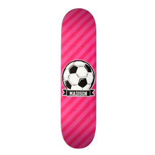 Soccer Ball on Neon Pink Stripes Skateboard