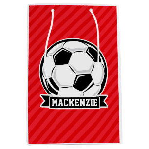 Soccer Ball on Red Diagonal Stripes Medium Gift Bag