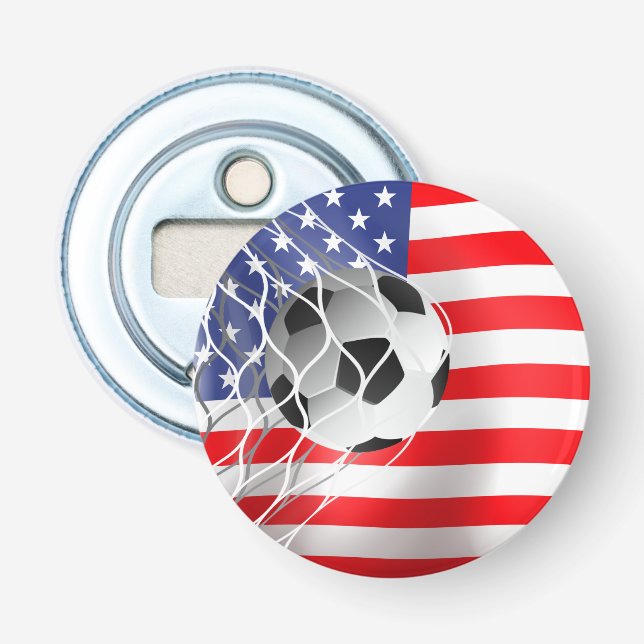 Soccer Ball On USA Flag  Bottle Opener (Front)